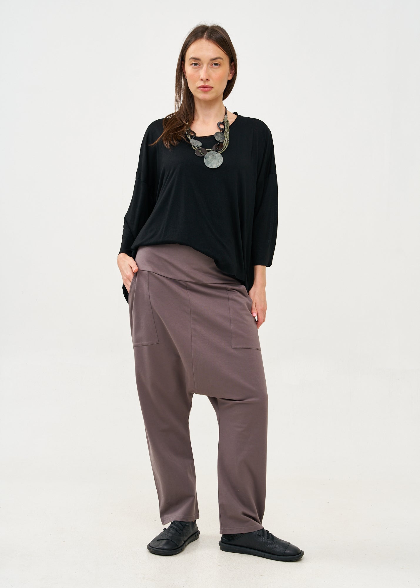 מכנסיים שקי מותן גבוהה אפור