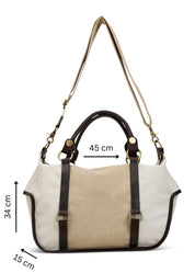 Canvas bag color combination beige leather handles