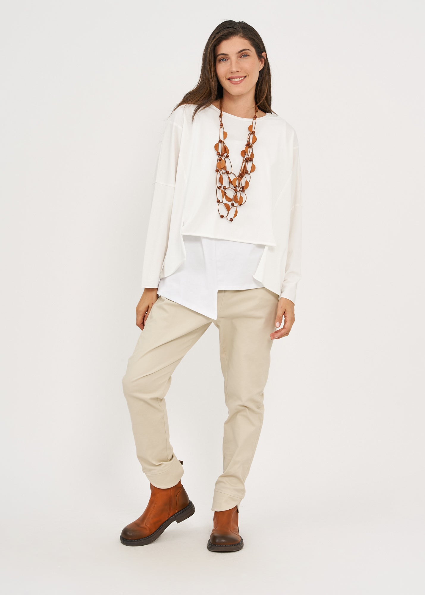 חולצה אוברסייז שרוול ארוך לבן