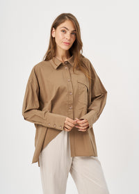 Brown button-down shirt with diagonal hem and pocket - 99