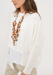 חולצה אוברסייז שרוול ארוך לבן