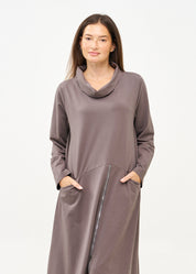 שמלה שרוול ארוך גולף ורוכסן אפור כהה