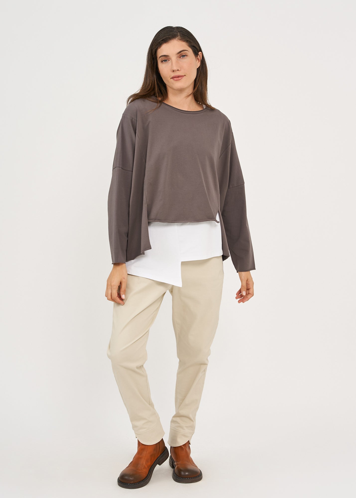 חולצה אוברסייז שרוול ארוך אפור כהה