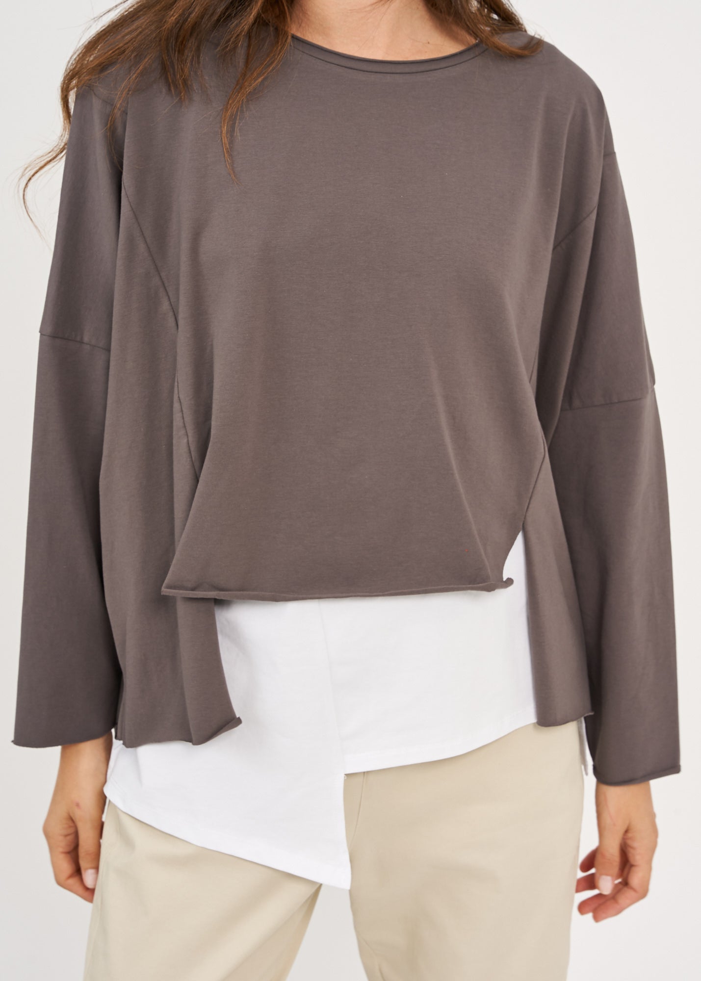 חולצה אוברסייז שרוול ארוך אפור כהה