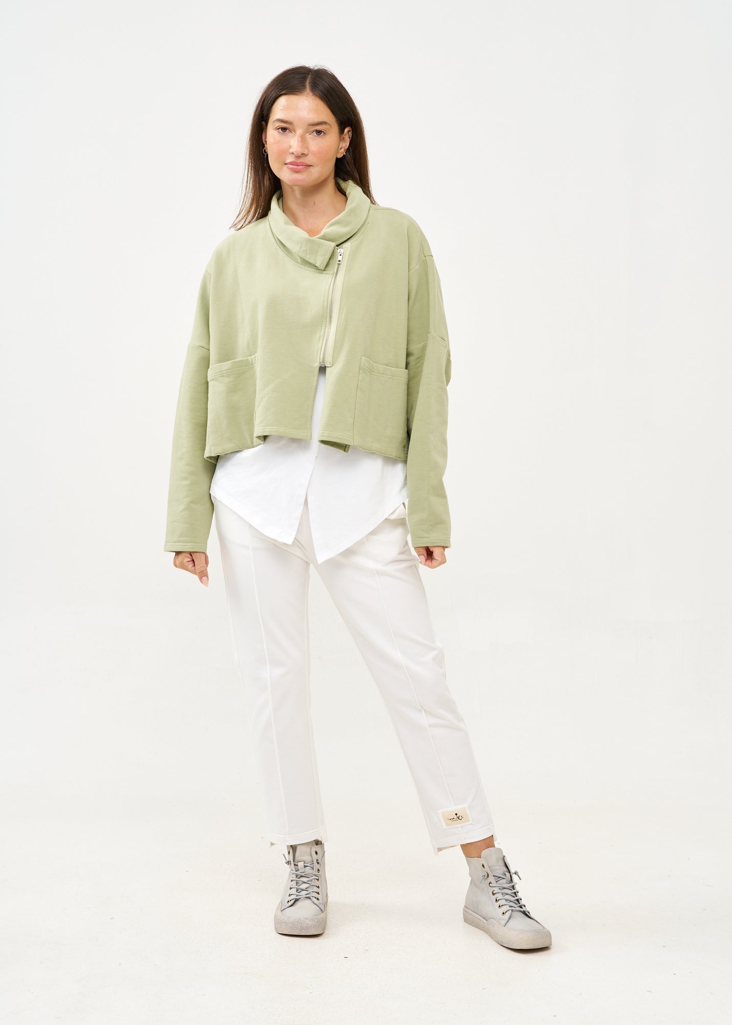 סווטשירט אסימטרי עם רוכסן ירוק