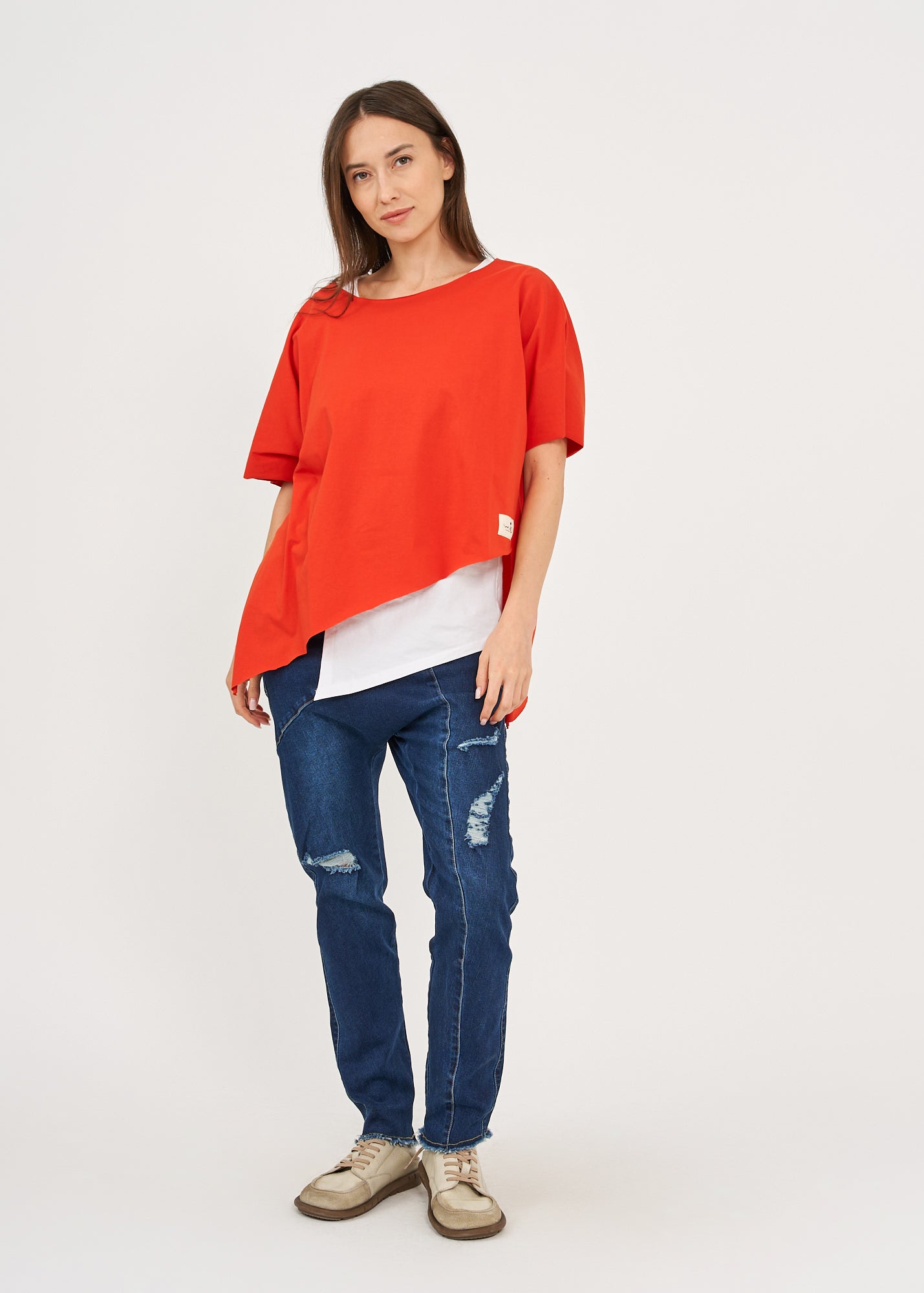 Red short sleeve oversized bat shirt