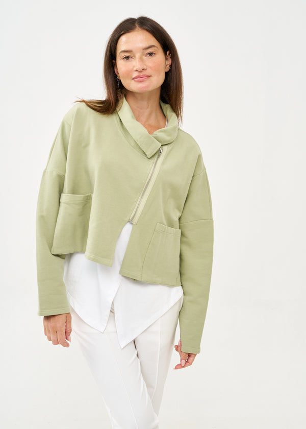 סווטשירט אסימטרי עם רוכסן ירוק