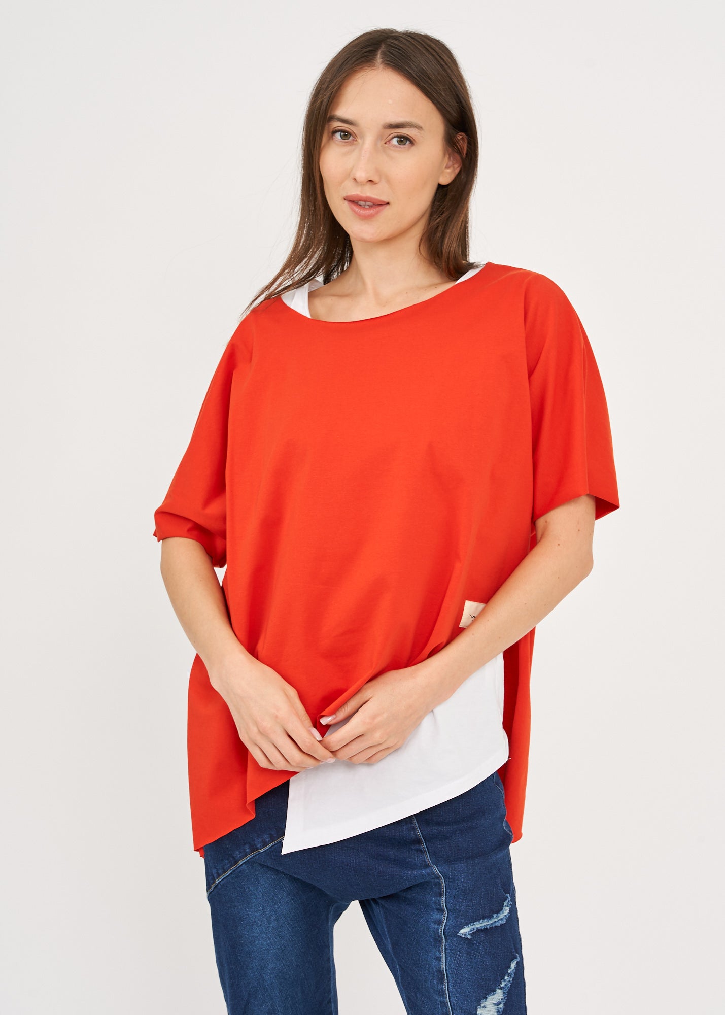 Red short sleeve oversized bat shirt