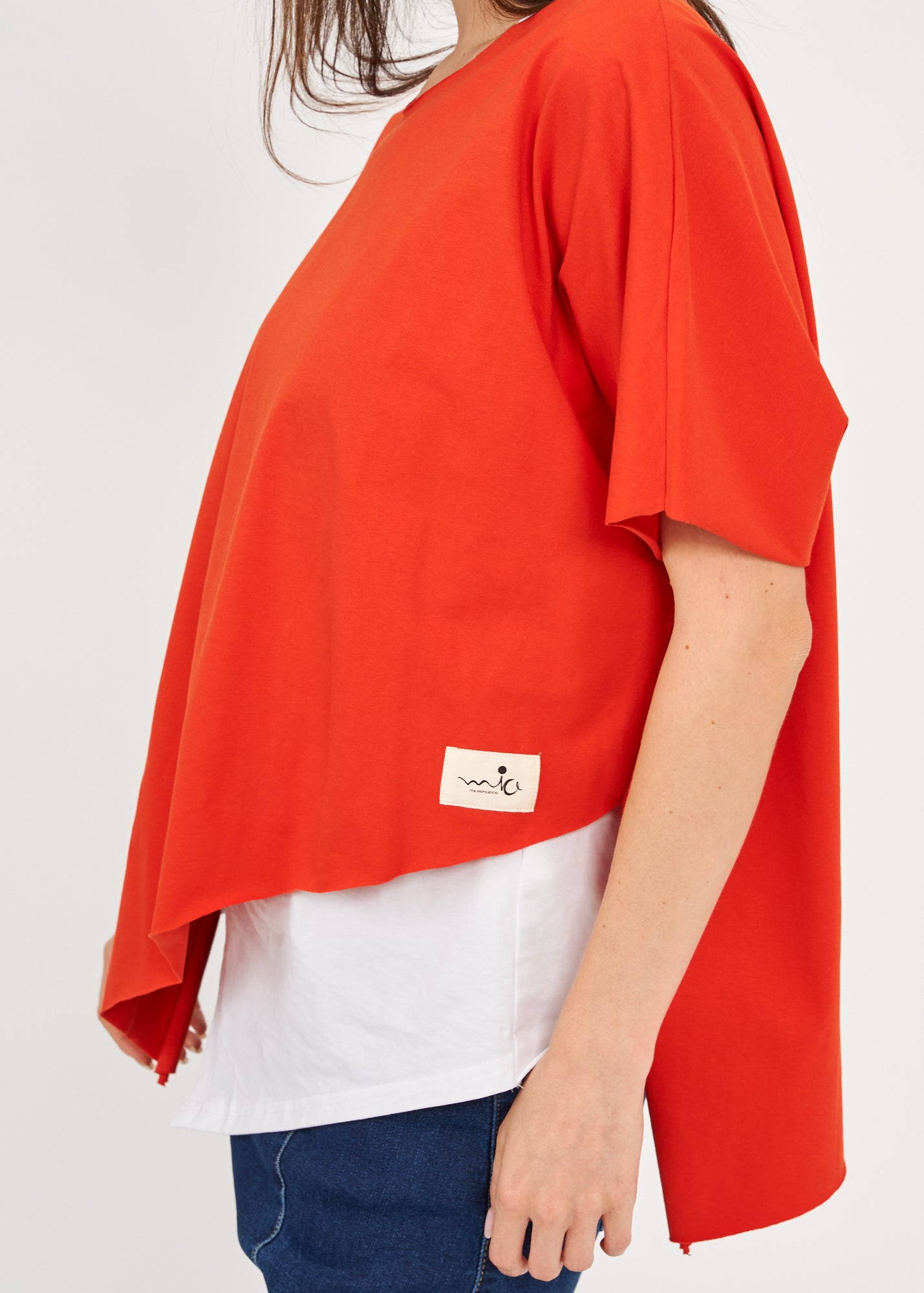 Red short sleeve oversized bat shirt
