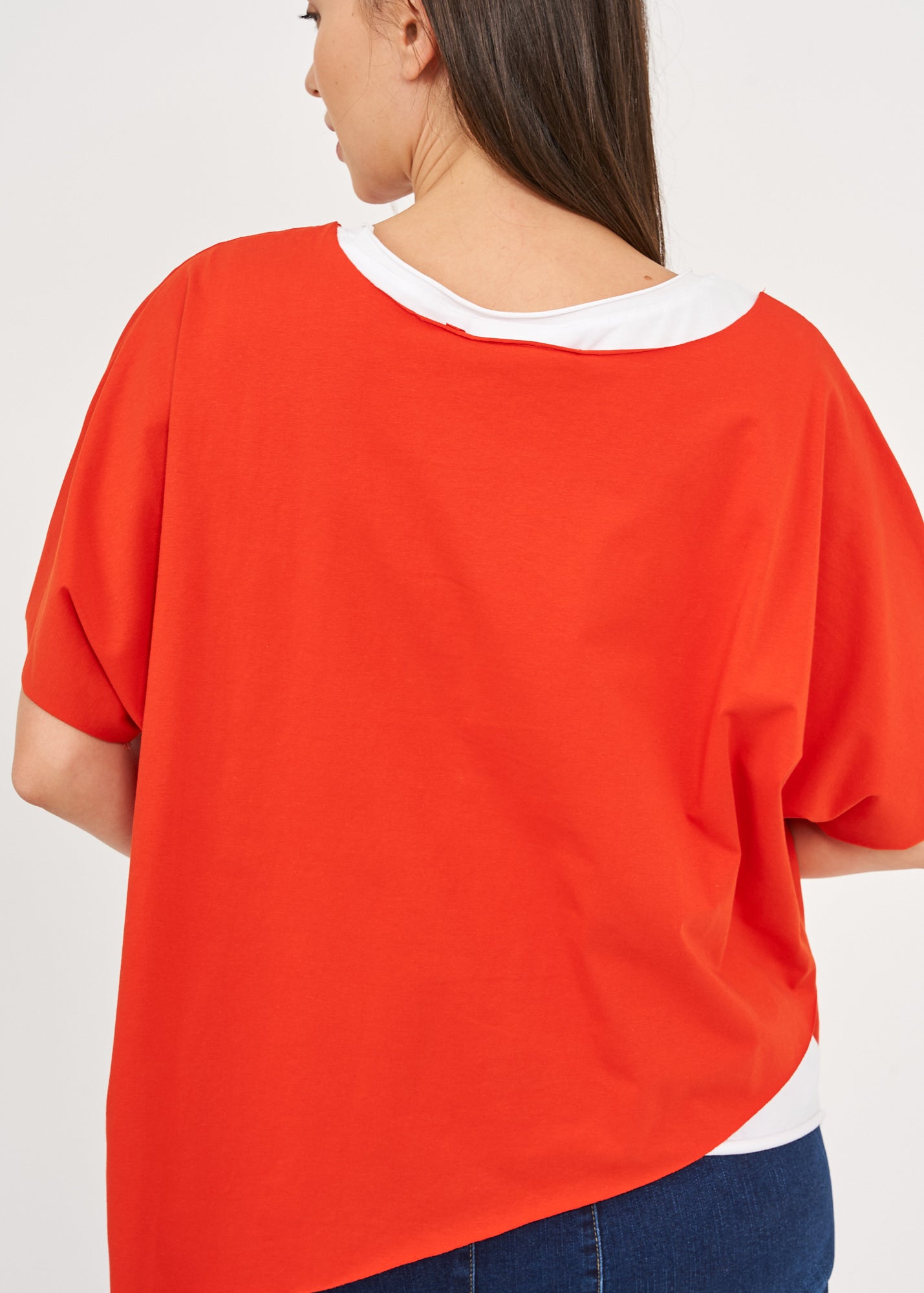 Red short sleeve oversized bat shirt