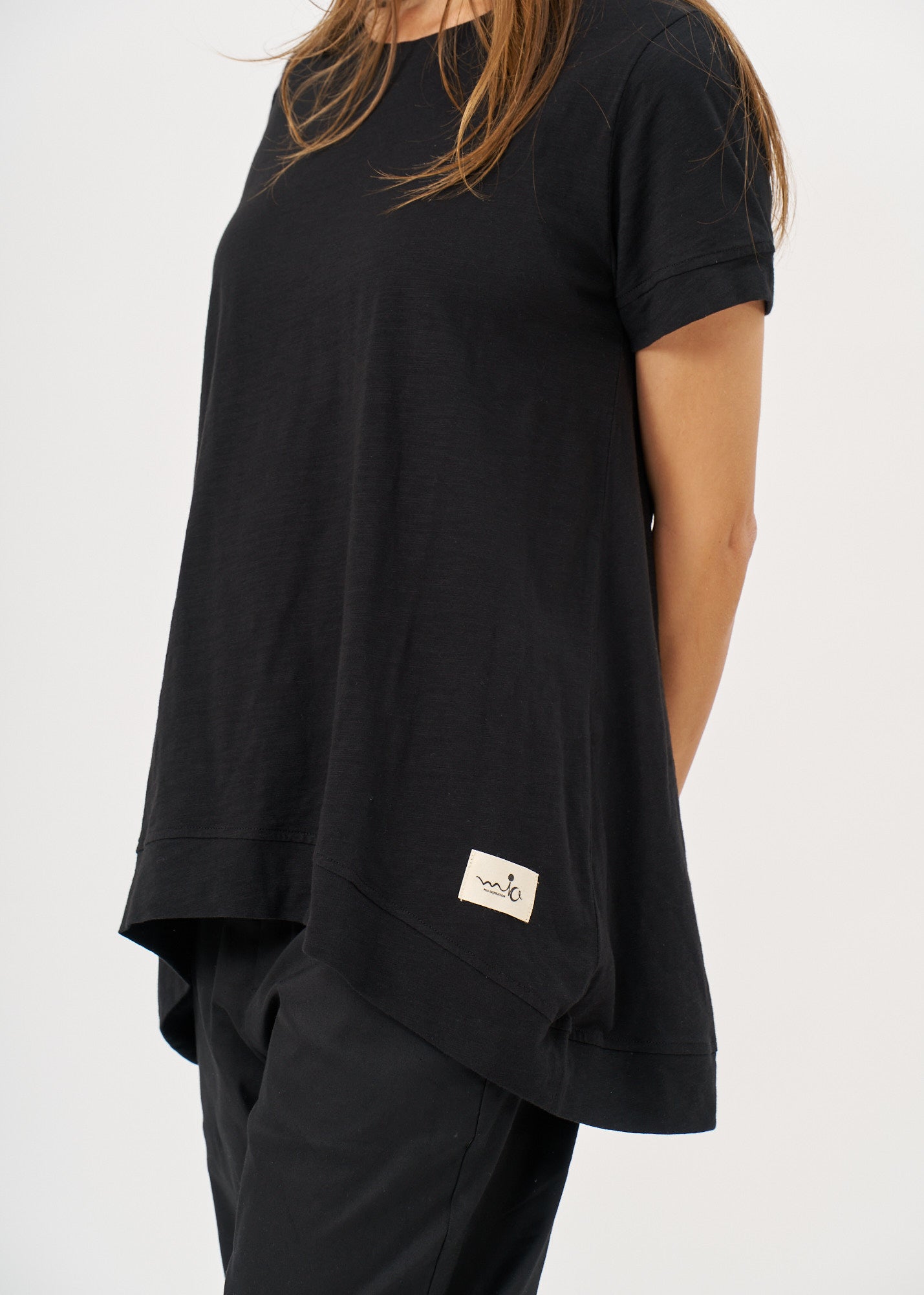 Black flared down short sleeve shirt