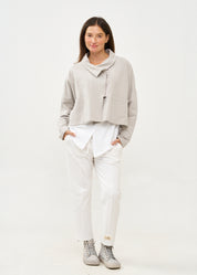 סווטשירט אסימטרי עם רוכסן אפור בהיר