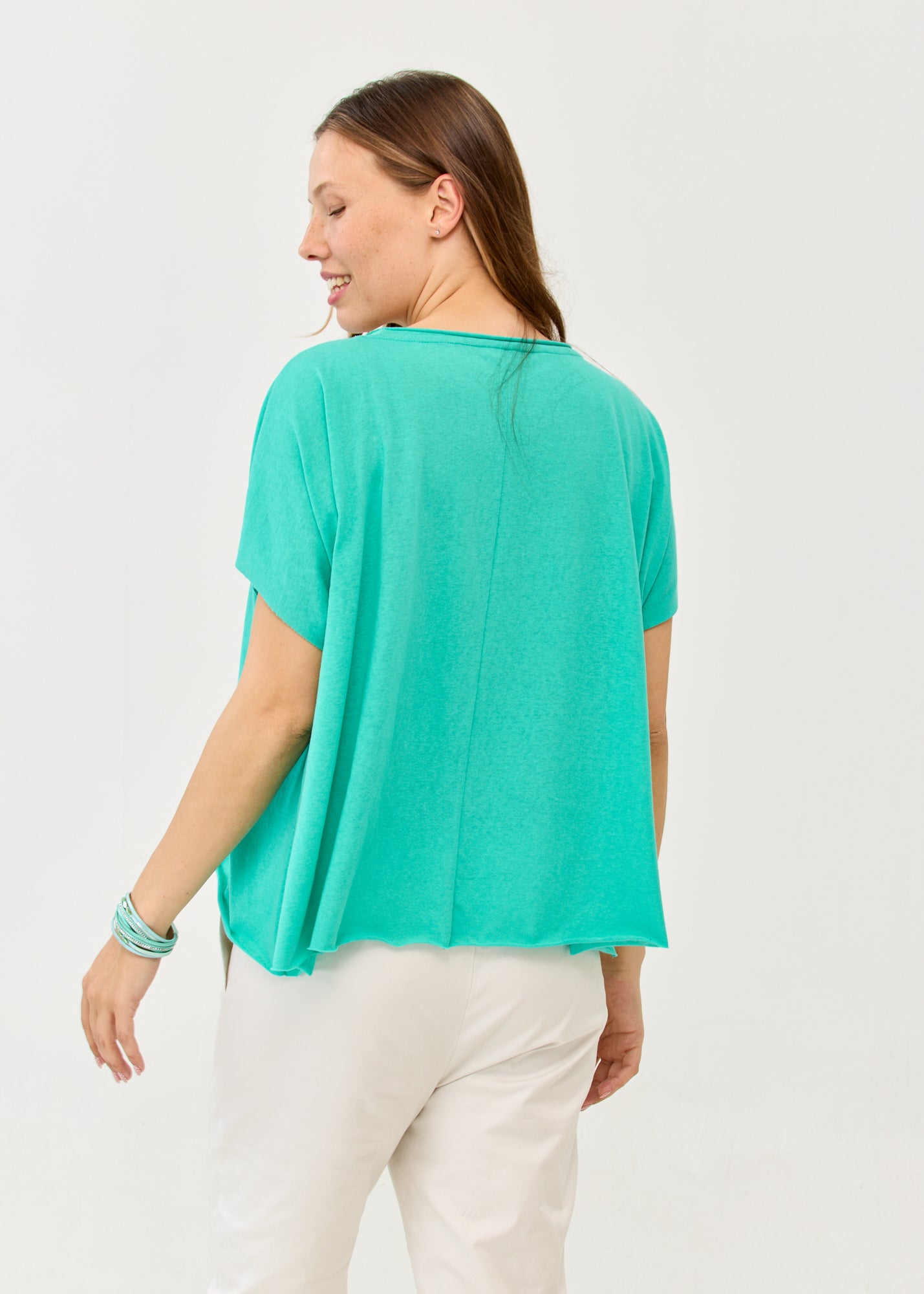 חולצה קצרה בד סלאב טורקיז