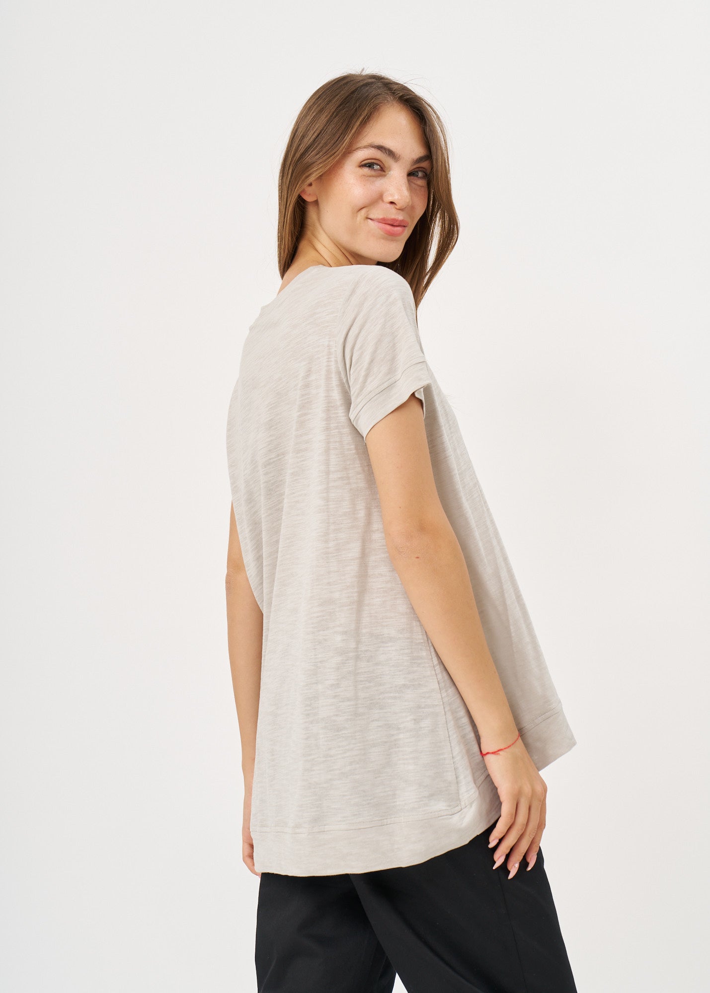 Stone bottom flared short sleeve shirt