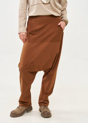 מכנסיים שקי טריקו עם כיס קנגרו חום