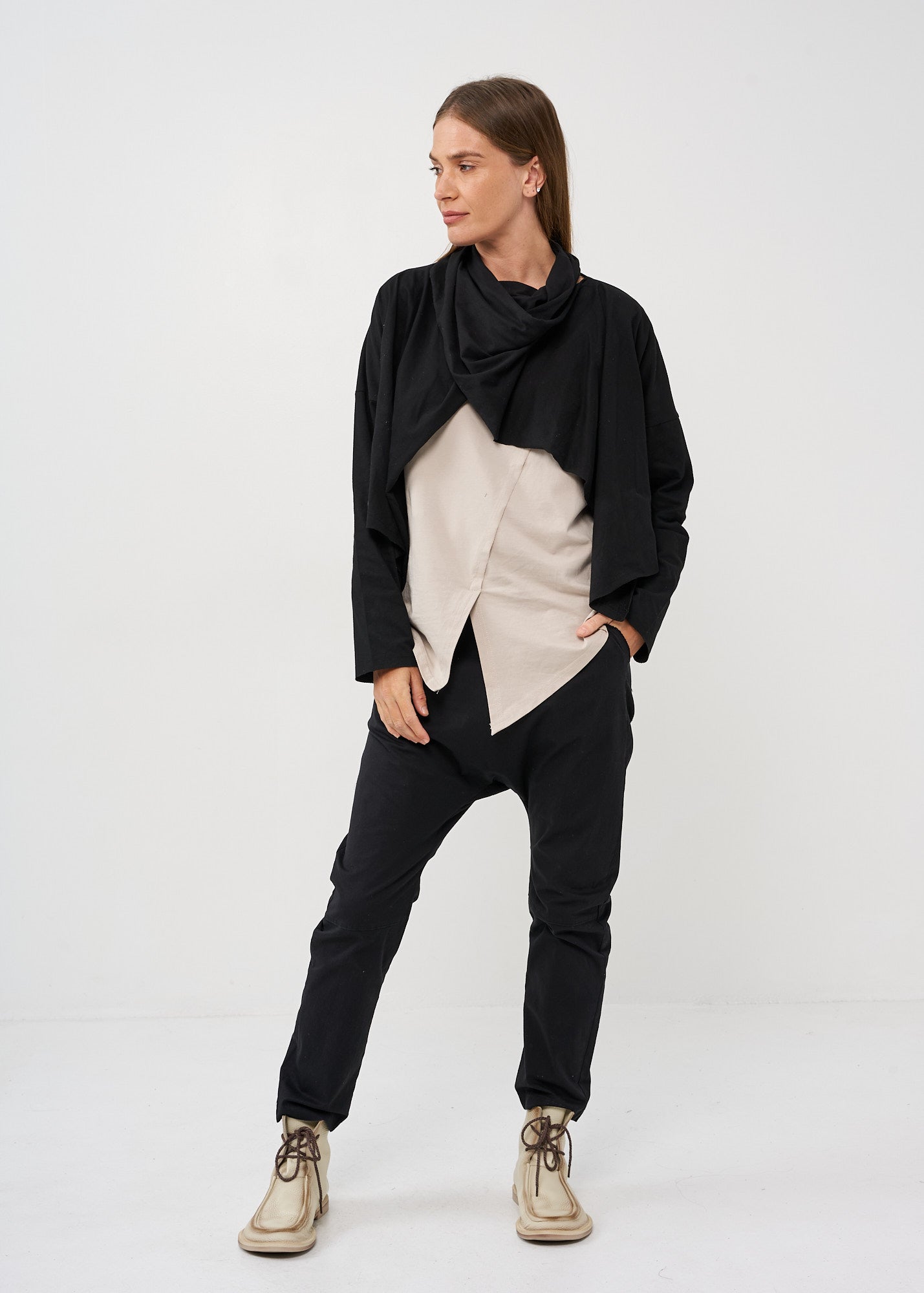 Thin black wrapped scarf top