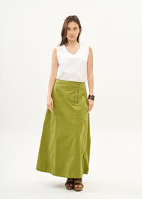 Green ribbon combination button closure skirt - 00
