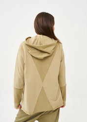 סווטשירט עם כובע וחתכים חיצוניים חום