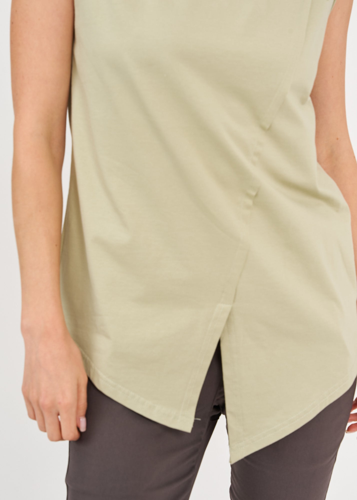 Light green smoky top with diagonal stitching