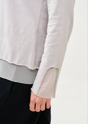 חולצה עם שילוב רשת שרוול ארוך אפור בהיר