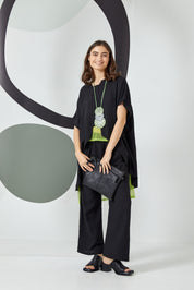 Leather evening bag with pocket and black flap