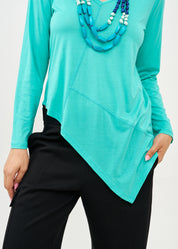 טי שרט מפתח וי בד רך טורקיז