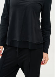 חולצה עם שילוב רשת שרוול ארוך שחור