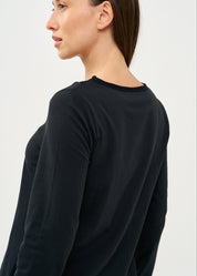 חולצה עם שילוב רשת שרוול ארוך שחור