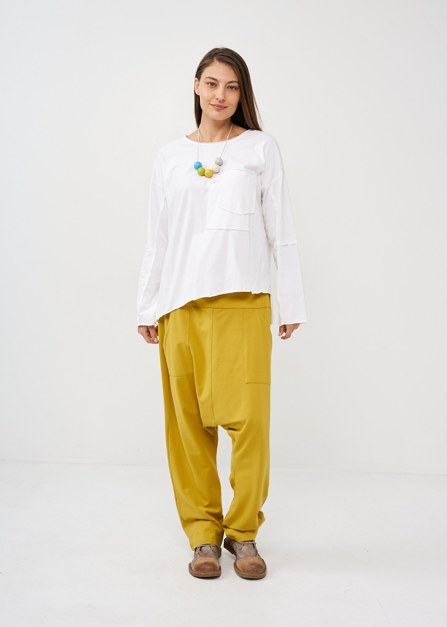 White long sleeve diagonal extension shirt