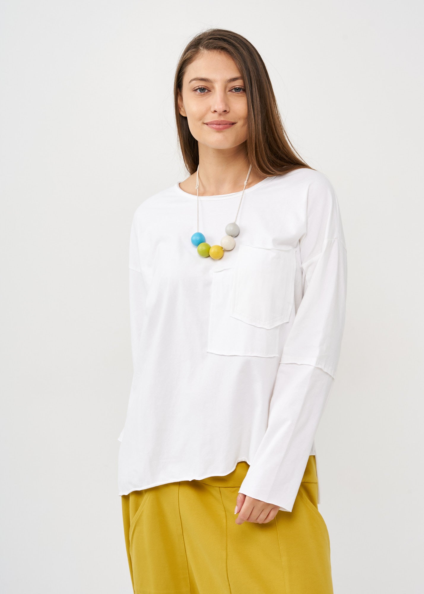 White long sleeve diagonal extension shirt