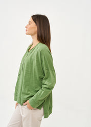 חולצה שרוול ארוך חצי כפתרה ודמוי כיס ירוק