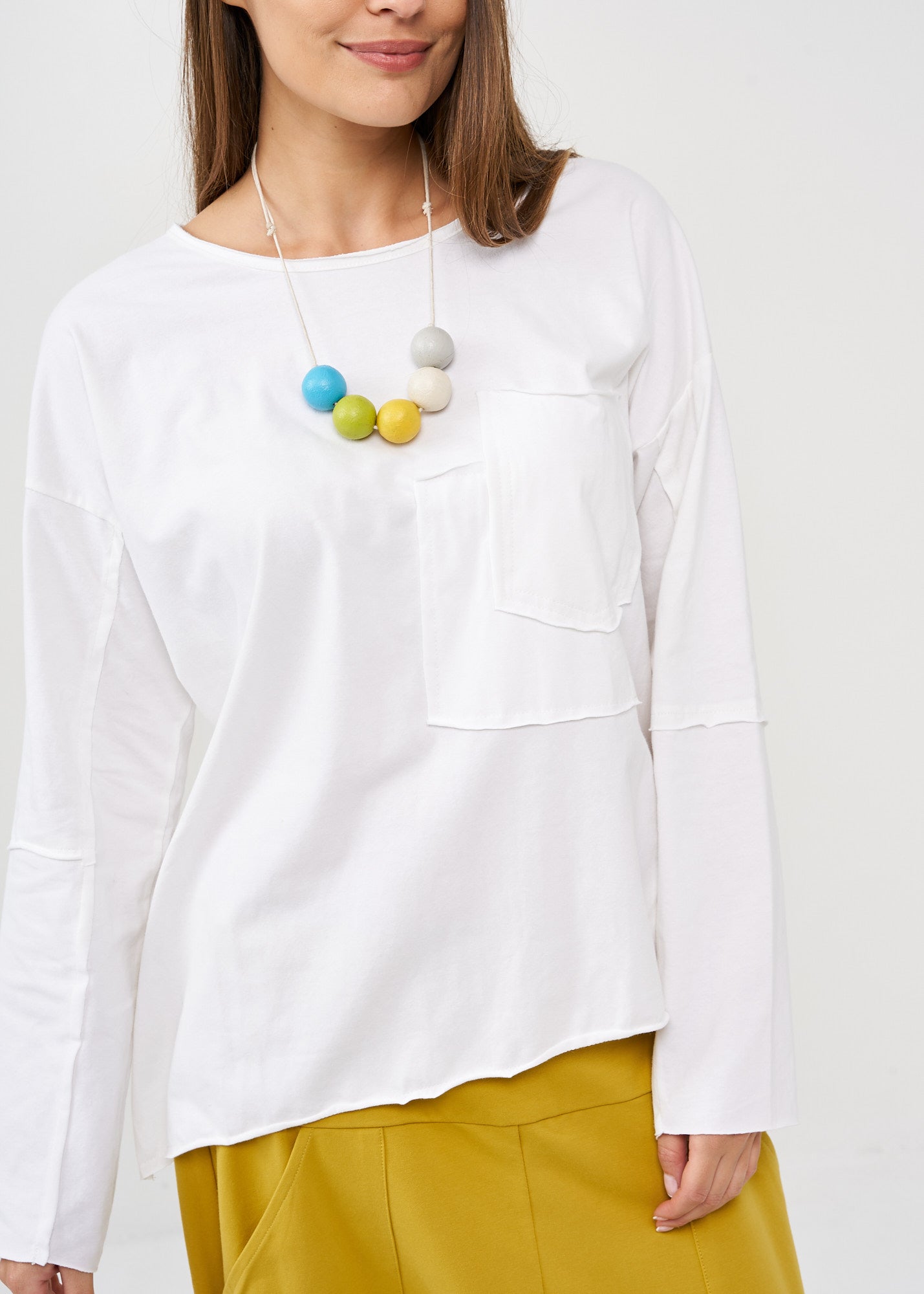 White long sleeve diagonal extension shirt