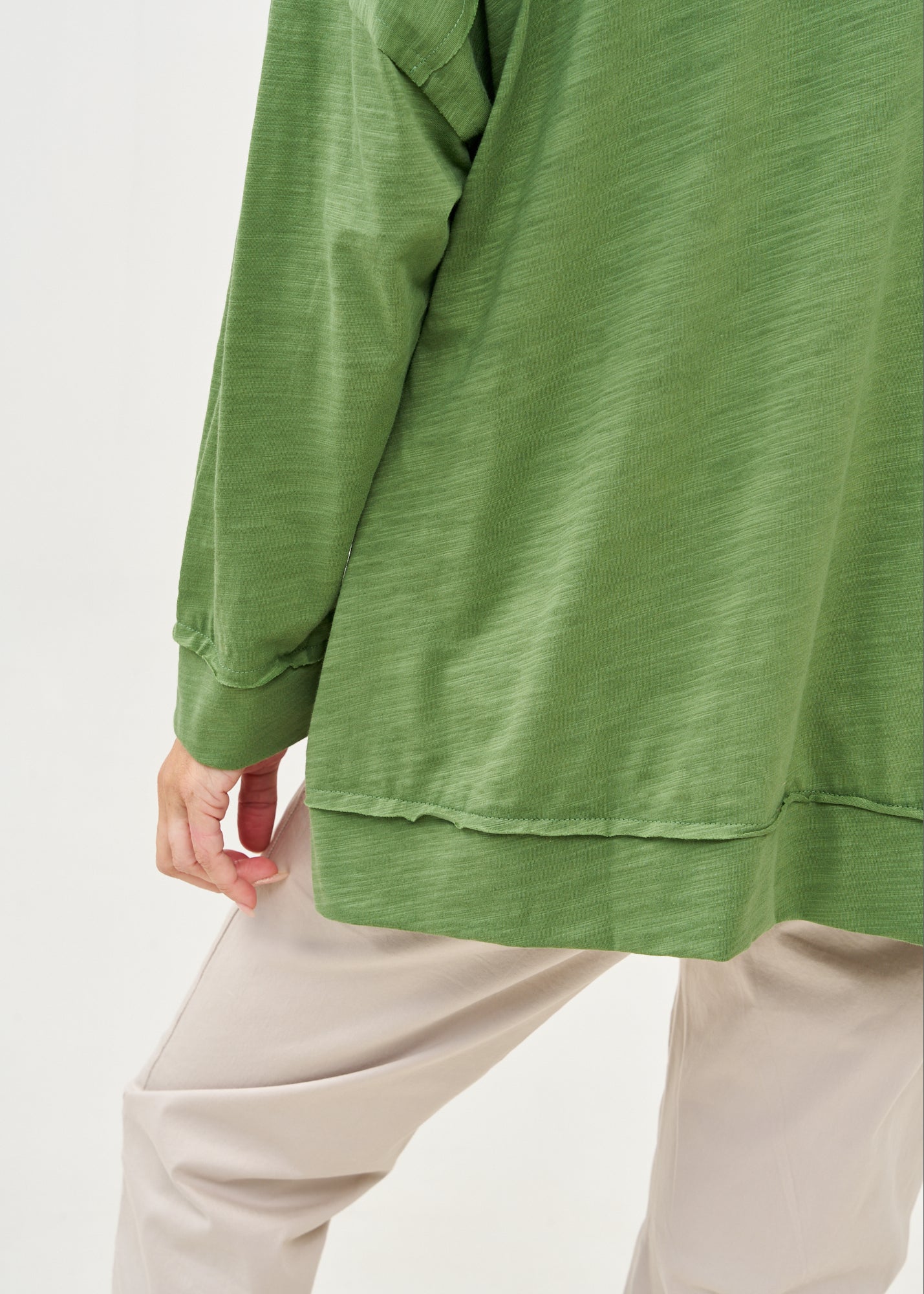 חולצה שרוול ארוך חצי כפתרה ודמוי כיס ירוק