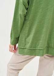 חולצה שרוול ארוך חצי כפתרה ודמוי כיס ירוק