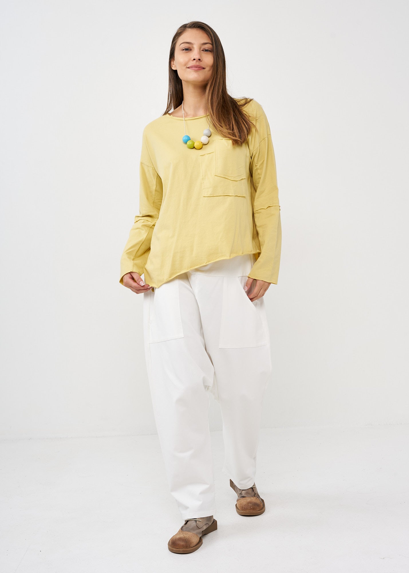 Yellow long sleeve diagonal extension shirt