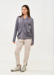 חולצה שרוול ארוך עם צעיף אפור כהה