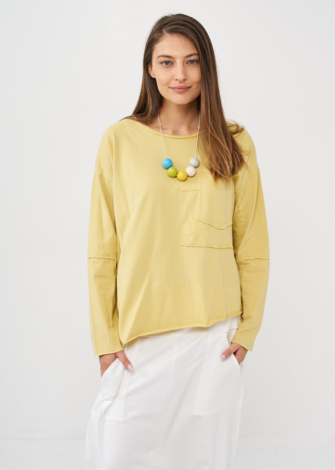 Yellow long sleeve diagonal extension shirt