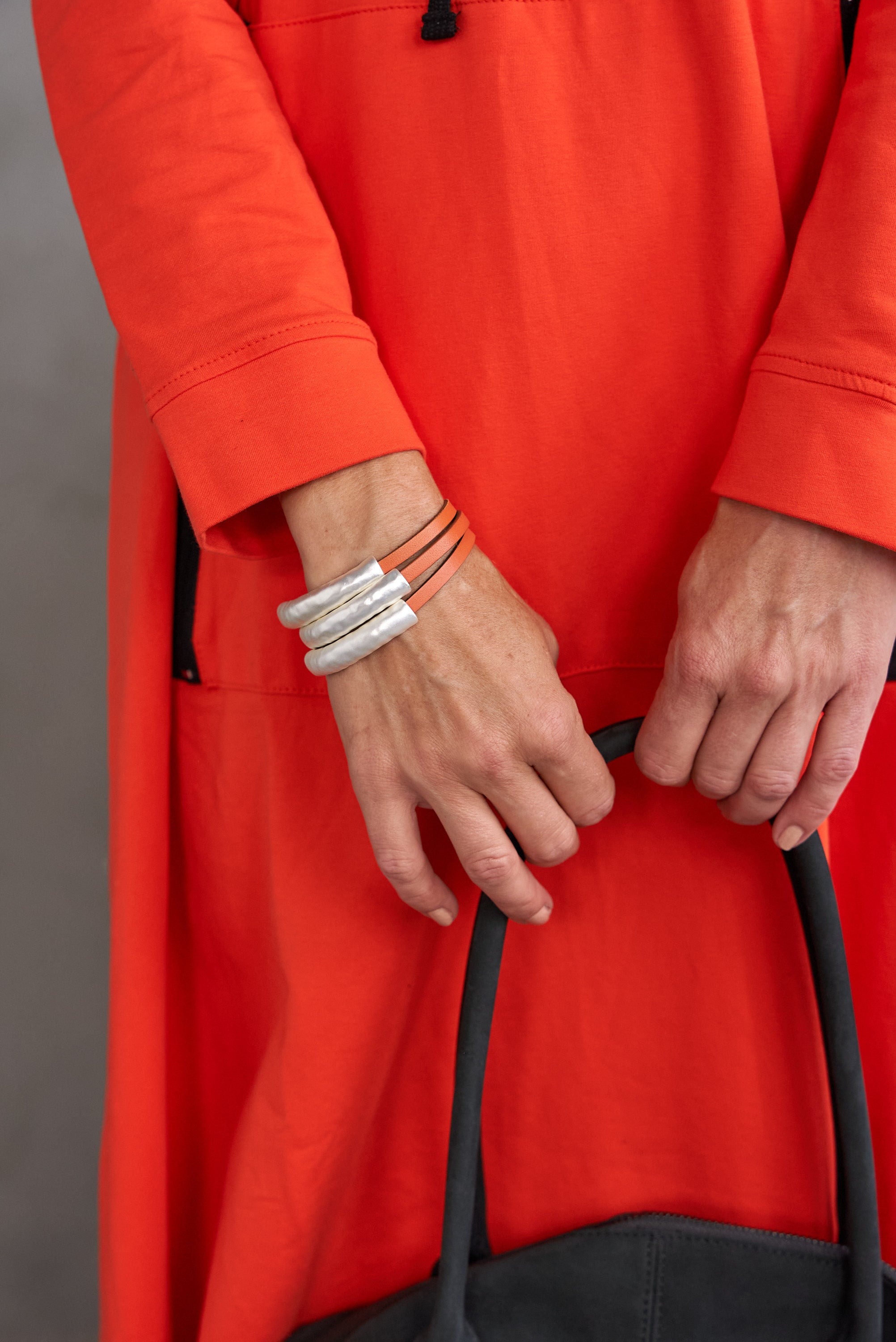 Orange tubes flat leather strap bracelet