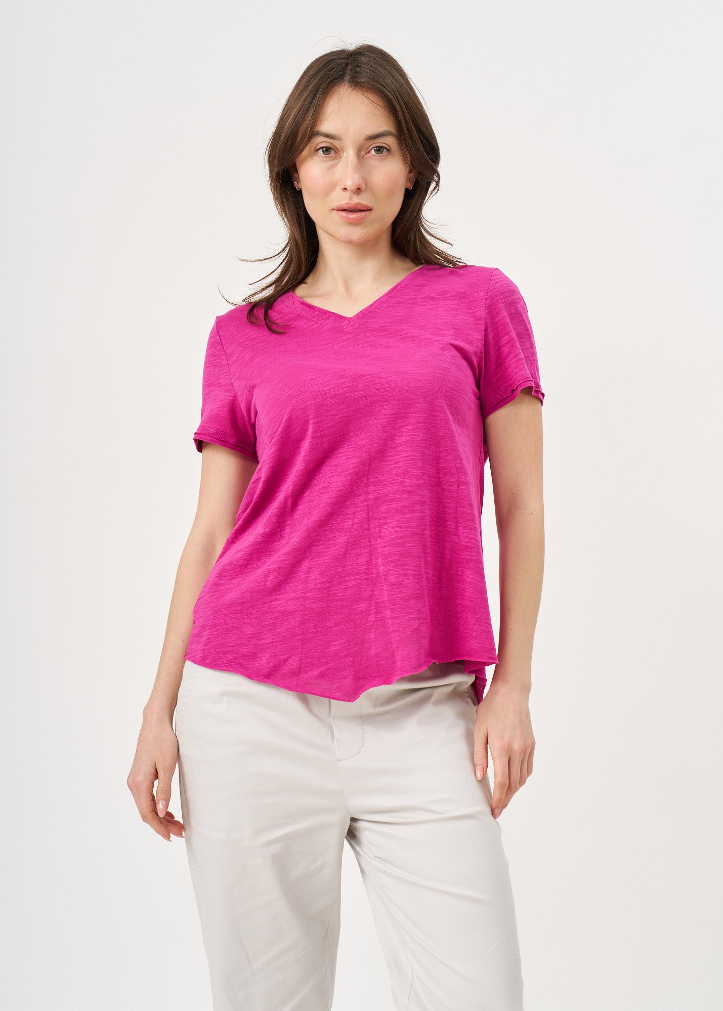 Purple V-neck triangle extension T-shirt