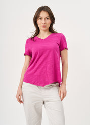 Purple V-neck triangle extension T-shirt