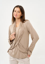 חולצה שרוול ארוך עם צעיף חום