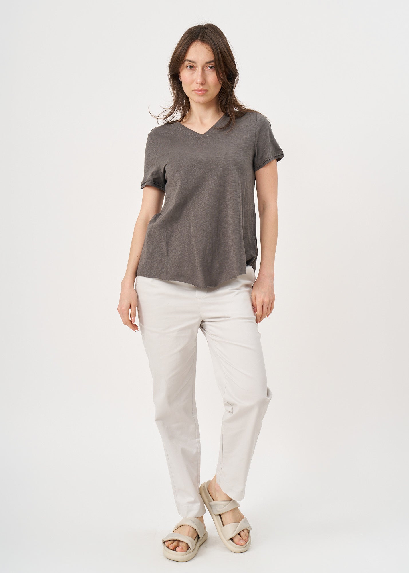 Grey V-neck triangle extension T-shirt