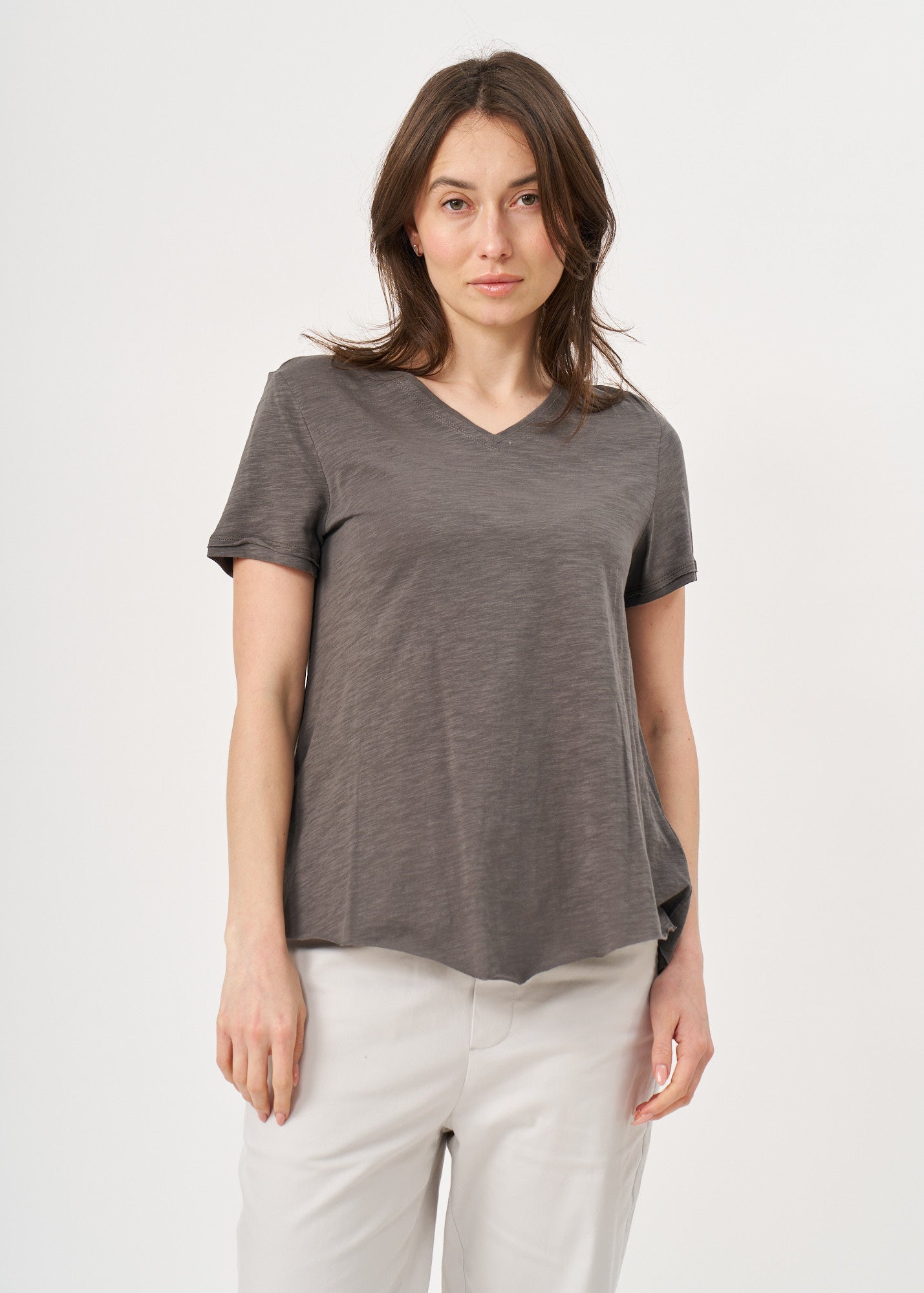Grey V-neck triangle extension T-shirt