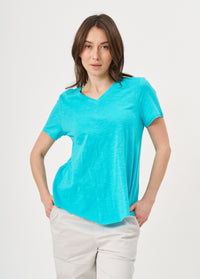 Turquoise V-neck triangle extension T-shirt - 00