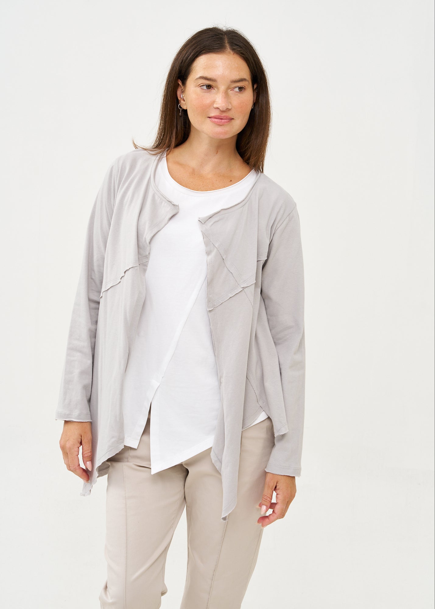 עליונית פתוחה דקה שרוול ארוך אפור בהיר