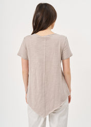 Brown V-neck triangle extension T-shirt