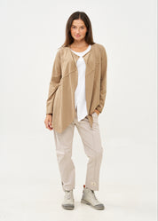 עליונית פתוחה דקה שרוול ארוך חום