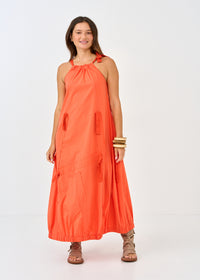 Sleeveless dress with orange wide ribbons - 00