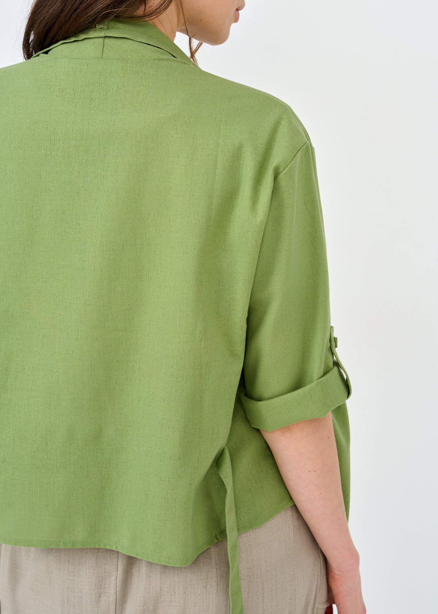 Green open linen top 