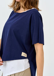 Dark blue short sleeve oversized bat shirt